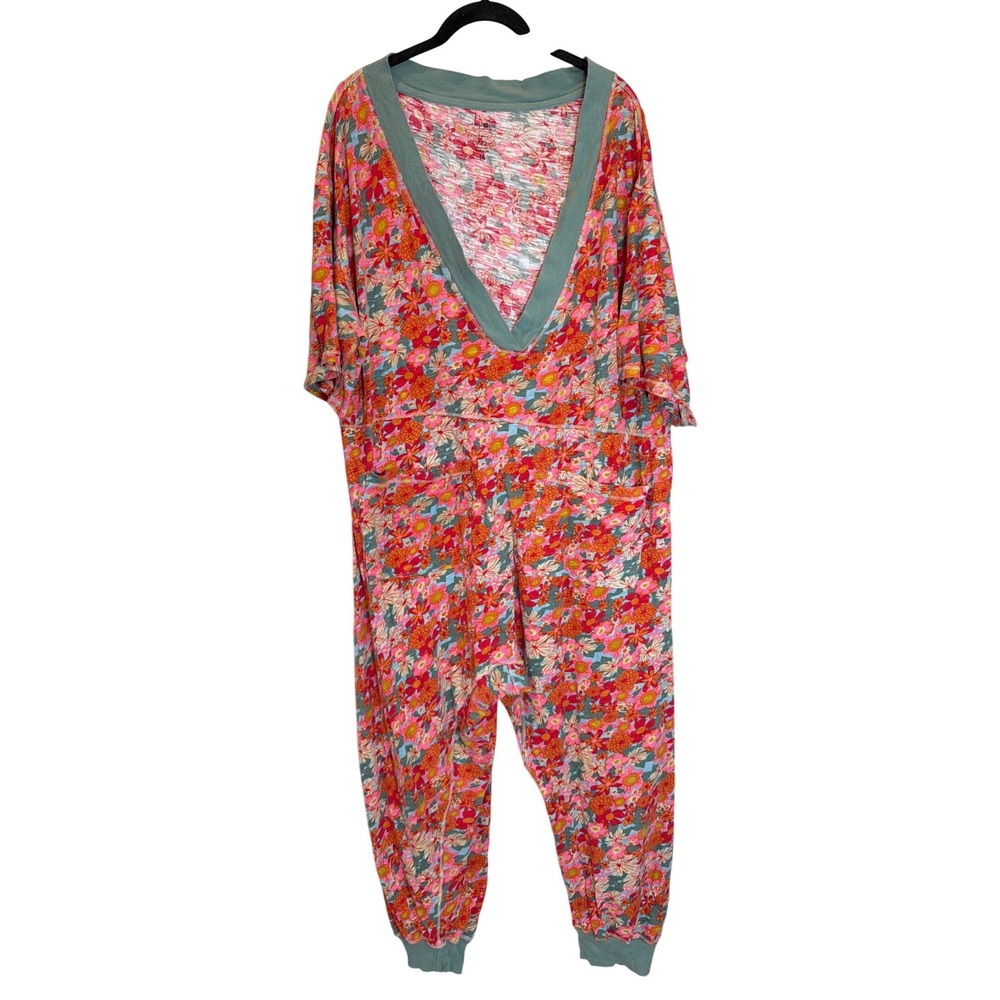 Natural Life Johnnie Floral Cotton V-Neck Jumpsuit Pink Orange Boho Loungewear M